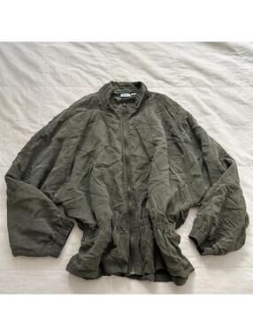 Vintage Silk Olive Green Bomber Jacket Oversized Utility Grunge Layering XL